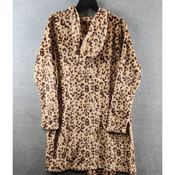 UGG Miranda Double Face Fleece Hooded Robe Women's M Live Oak Leopard Pockets - Picture 15 of 15